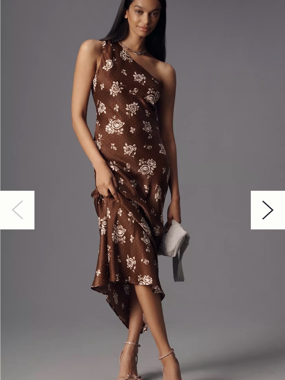 BL-NK Asymmetric One-Shoulder Brown Floral Dress